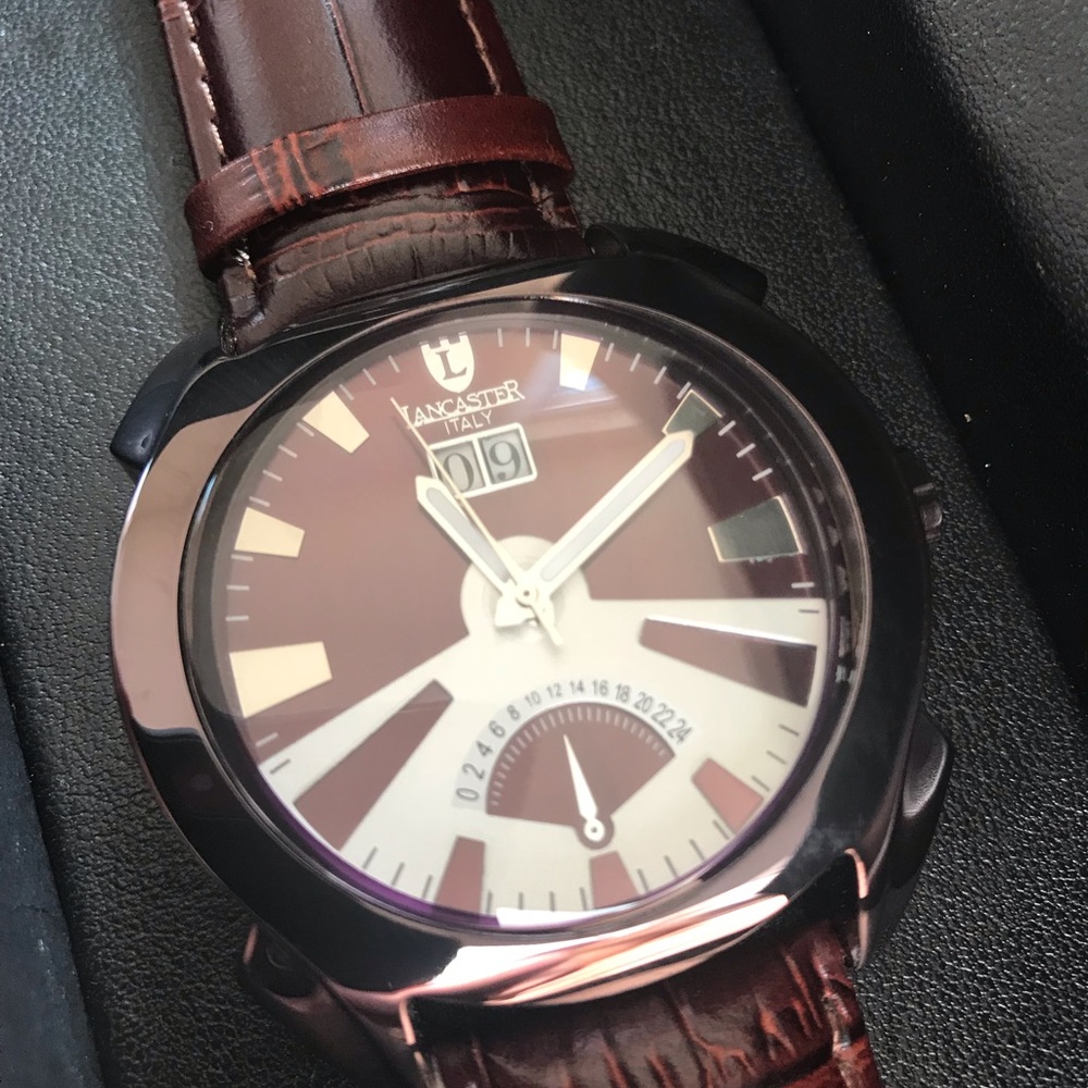 Lancaster Italy 🇮🇹 Stainless Steel Brown Leather